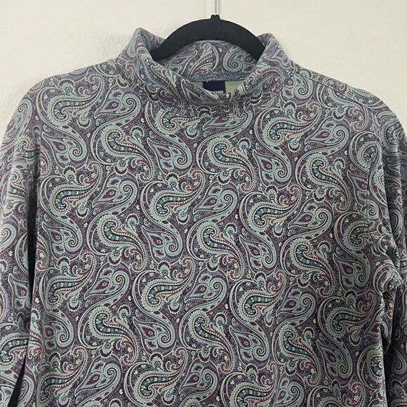 Vintage 90s LL Bean Womens Mock Neck Long Sleeve Purple Paisley Shirt Small - Picture 3 of 10